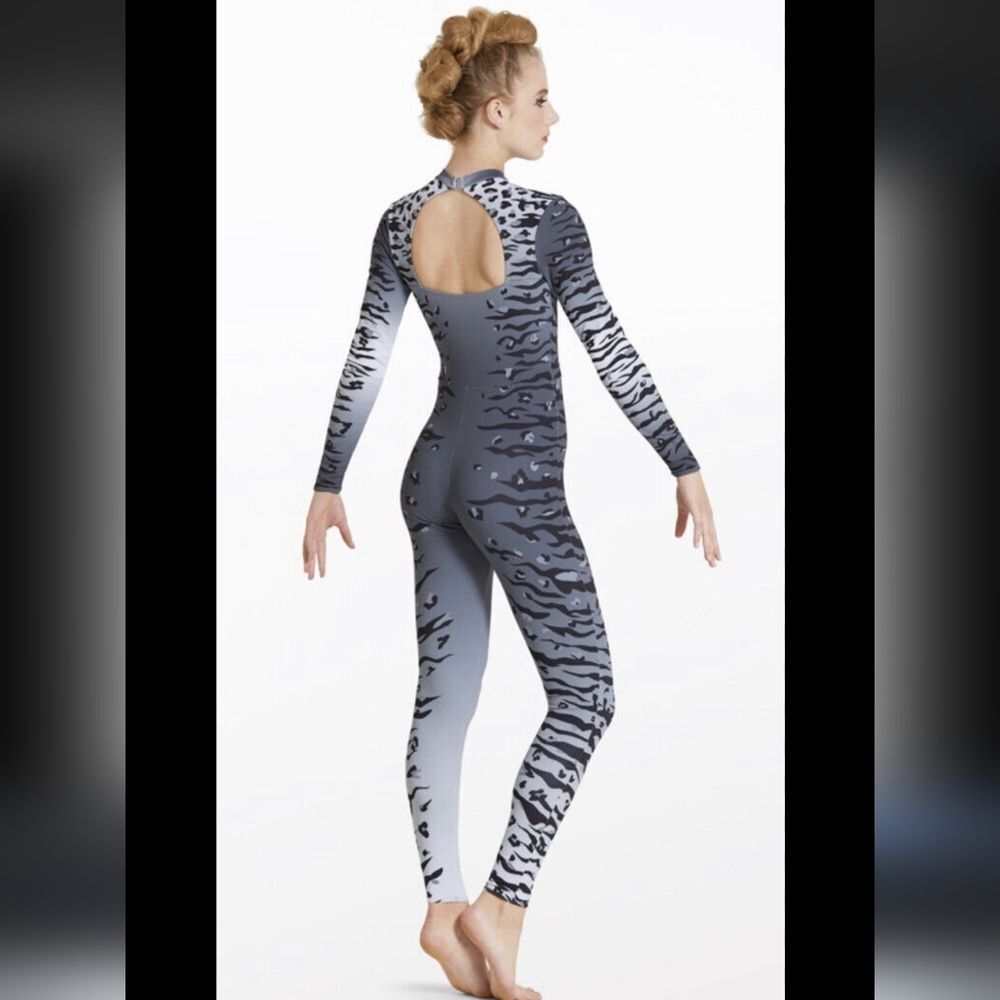 WEISSMAN Dance Costume BE PREPARED 12104 Cheetah animal print gray unitard LC